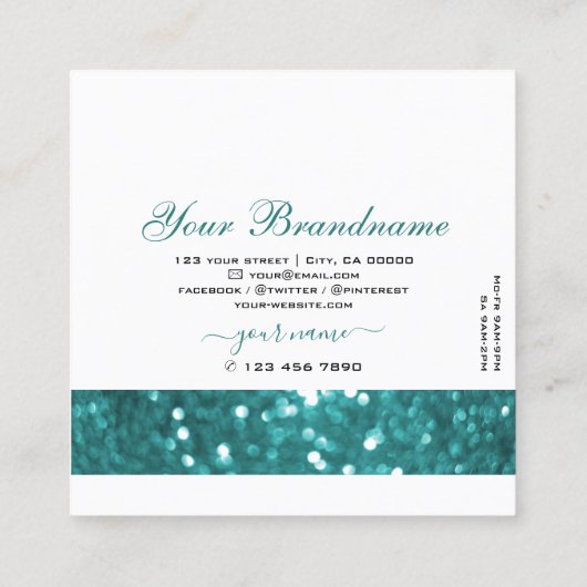 Flashzwart en Blauwgroen Glitter Glamoureus Vierkante Visitekaartje (Achterkant)