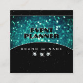 Flashzwart en Blauwgroen Glitter Glamoureus Vierkante Visitekaartje (Voorkant)