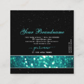 Flashzwart en Blauwgroen Glitter Glamoureus Vierkante Visitekaartje (Achterkant)