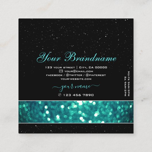 Flashzwart en Blauwgroen Glitter Glamoureus Vierkante Visitekaartje (Achterkant)