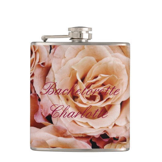 Flask Bachelorette Gift Huwelijk Roze Rose Rozen Heupfles (Voorkant)