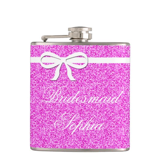 Flask Bruidsmeisje Gift Glitter roze gepersonalise Heupfles (Voorkant)
