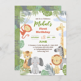 Flat 1e verjaardag uitnodiging met van schattige d