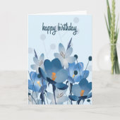 Flat Art Blue Floral Verjaardag Kaart (Voorkant)