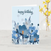 Flat Art Blue Floral Verjaardag Kaart (Gele Bloem)