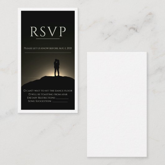 Flat Black and White Photo Wedding Rsvp Card Informatiekaartje (Voorkant / Achterkant)