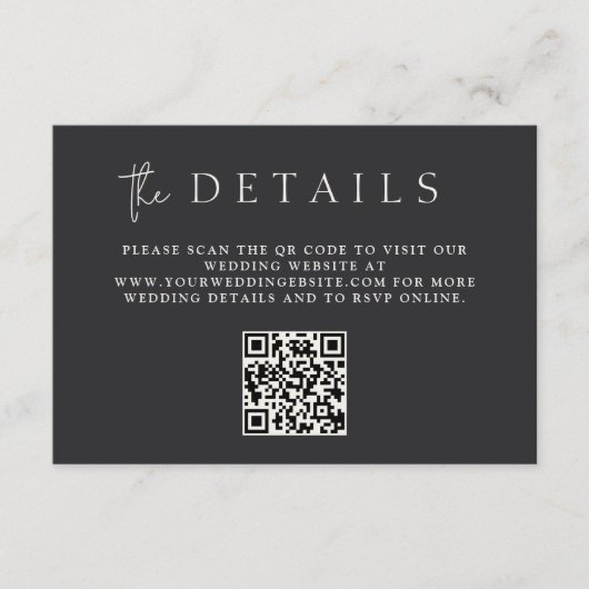 Flat Black Modern Minimal Monogram QR Code Details Informatiekaartje (Voorkant)