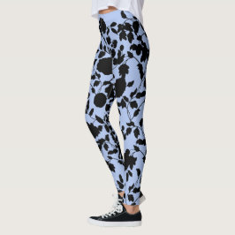 Flat Black op Periwinkle Blue Floral Toile Leggings