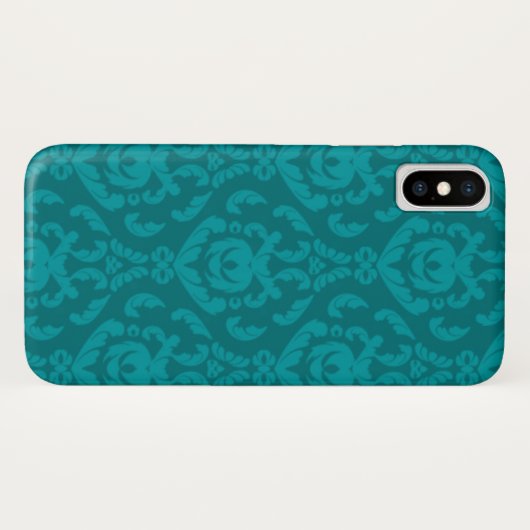 Flat Blauwgroen Damask Patroon Case-Mate iPhone Case (Achterkant (horizontaal))