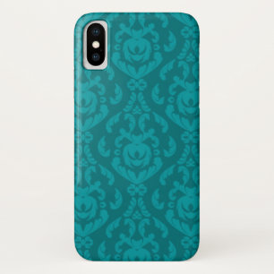 Flat Blauwgroen Damask Patroon Case-Mate iPhone Case