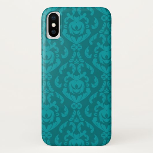 Flat Blauwgroen Damask Patroon Case-Mate iPhone Case (Achterkant)