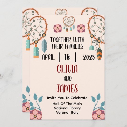 flat boho bruiloft uitnodiging (Voorkant / Achterkant)