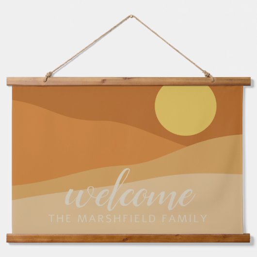 Flat Boho Mountain Sunset Desert Welkom Hangend Wandkleed (Voorkant)