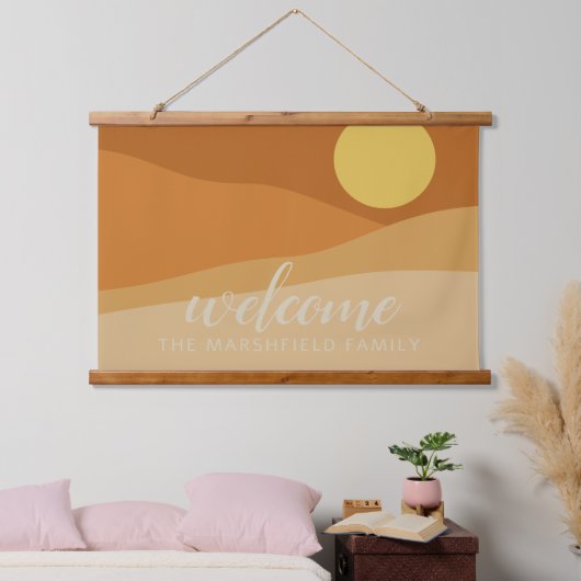 Flat Boho Mountain Sunset Desert Welkom Hangend Wandkleed (Slaapkamer)