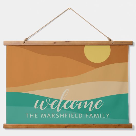 Flat Boho Mountain Sunset Desert Welkom Hangend Wandkleed (Voorkant)