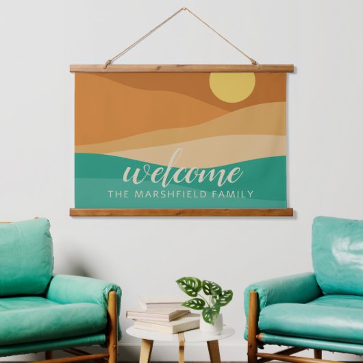 Flat Boho Mountain Sunset Desert Welkom Hangend Wandkleed (Woonkamer)
