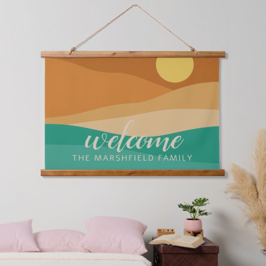 Flat Boho Mountain Sunset Desert Welkom Hangend Wandkleed (Slaapkamer)