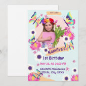 Flat Butterfly Birthday-uitnodiging met foto Kaart (Voorkant / Achterkant)