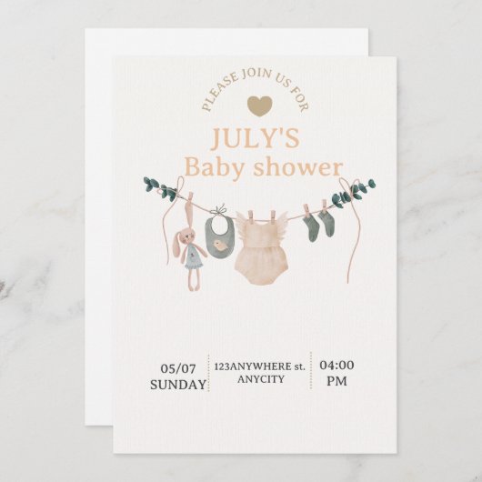 Flat Card BABY SHOWER (Voorkant / Achterkant)
