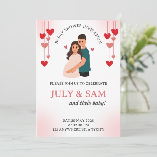 Flat Card- baby shower card invitation (Staand voorkant)