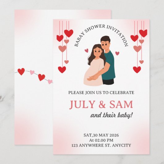 Flat Card- baby shower card invitation (Voorkant / Achterkant)