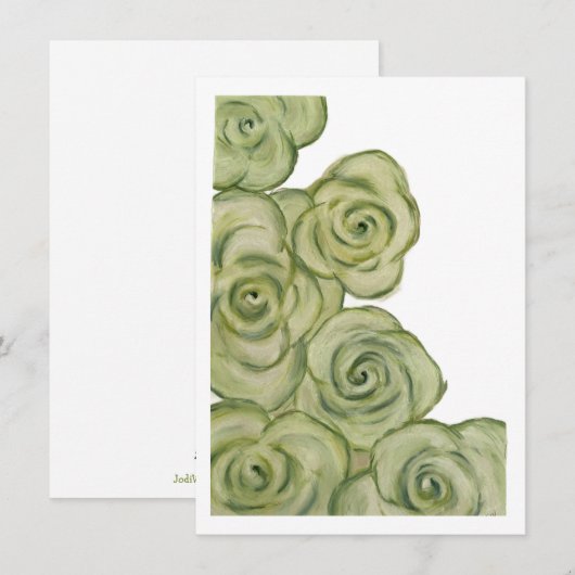 Flat Card of Green and White tinted roses Feestdagenkaart (Voorkant / Achterkant)