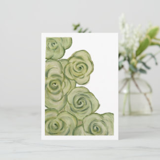Flat Card of Green and White tinted roses Feestdagenkaart