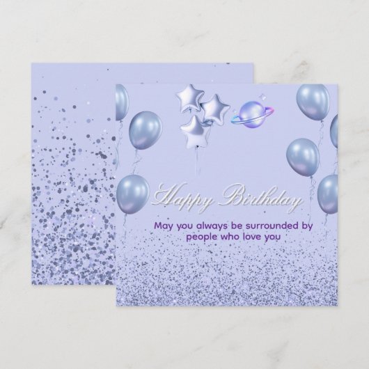 Flat CardColorful Birthday Invitation with Balloon (Voorkant / Achterkant)