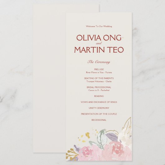 Flat CardElegant Floral Wedding Program Invitation (Voorkant / Achterkant)