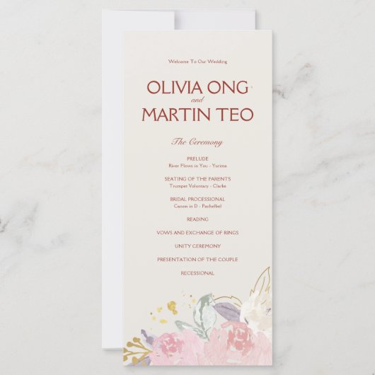 Flat CardElegant Floral Wedding Program Invitation (Voorkant)