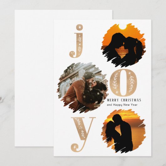 Flat Christmas Gold Elegant Modern Gold 3 foto Feestdagenkaart (Voorkant / Achterkant)