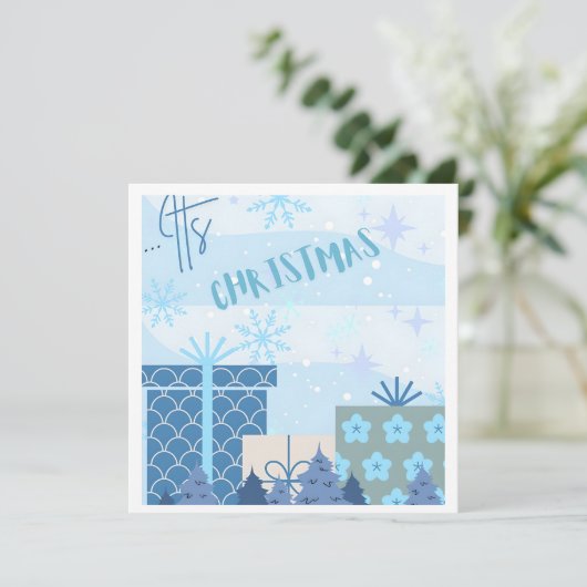 Flat Christmas Kaart besneeuwde geschenken (Staand voorkant)