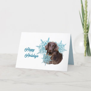 Flat Coat Retriever in de sneeuwvlokken   Feestdagen Kaart