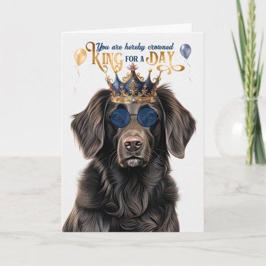 Flat Coat Retriever King voor Dag Grappige Verjaar Kaart (Voorkant)