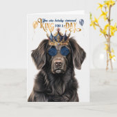 Flat Coat Retriever King voor Dag Grappige Verjaar Kaart (Gele Bloem)