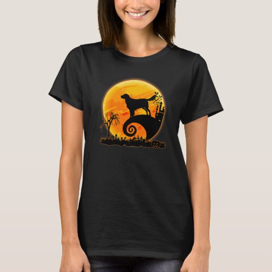 Flat Coated Retriever Dog And Moon  Dog Halloween T-shirt (Voorkant)