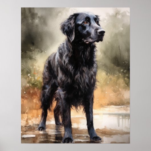 Flat Coated Retriever Dog Art Print Poster (Voorkant)