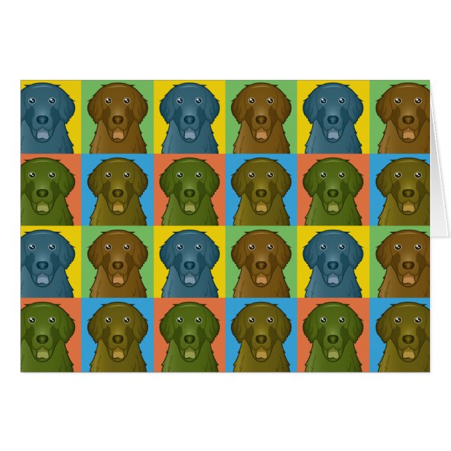Flat-Coated Retriever Dog Cartoon Pop-Art (Voorkant Horizontaal)