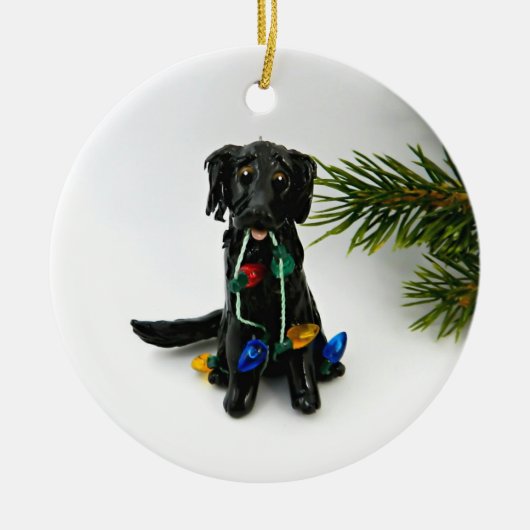 Flat Coated Retriever Dog kerstversiering Keramisch Ornament (Voorkant)