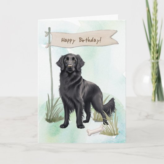 Flat Coated Retriever Dog Under Birthday Sign Kaart (Voorkant)