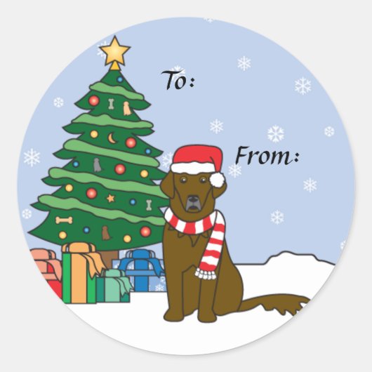 Flat-Coated Retriever en Kerstboom Ronde Sticker (Voorkant)