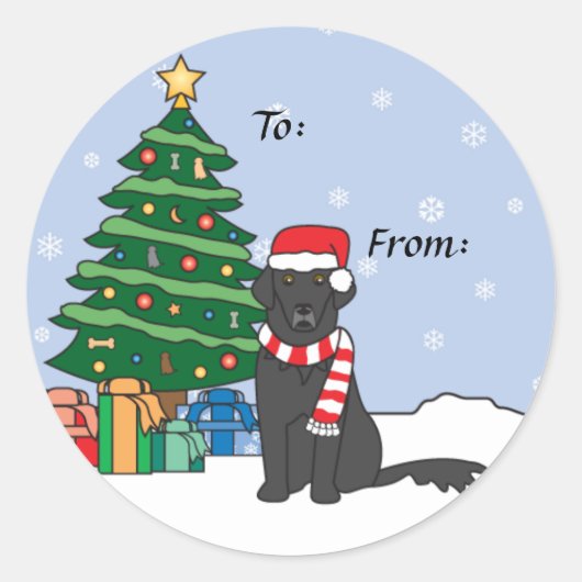 Flat-Coated Retriever en Kerstboom Ronde Sticker (Voorkant)