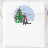 Flat-Coated Retriever en Kerstboom Ronde Sticker (Tas)