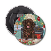 Flat-Coated Retriever Holiday Baking: Kerstmis Button Flesopener (Voorkant)