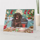 Flat-Coated Retriever Holiday Baking: Kerstmis Kaart (Voorkant)