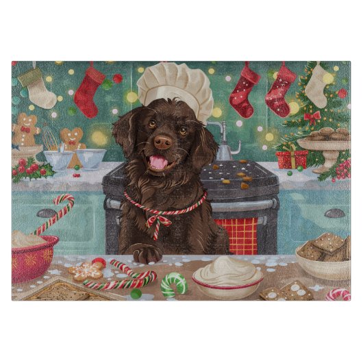 Flat-Coated Retriever Holiday Baking: Kerstmis Snijplank (Voorkant)