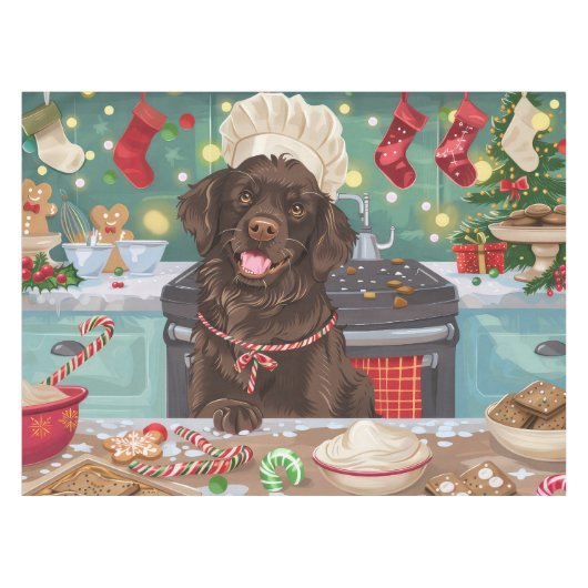 Flat-Coated Retriever Holiday Baking: Kerstmis Tafelkleed (Voorkant (Horizontaal))