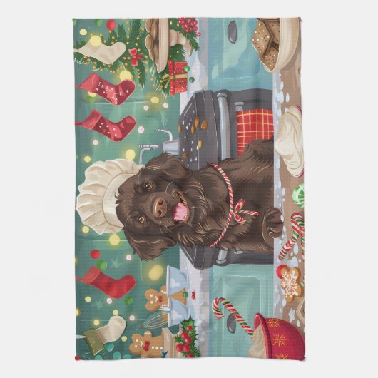 Flat-Coated Retriever Holiday Baking: Kerstmis Theedoek (Verticaal)