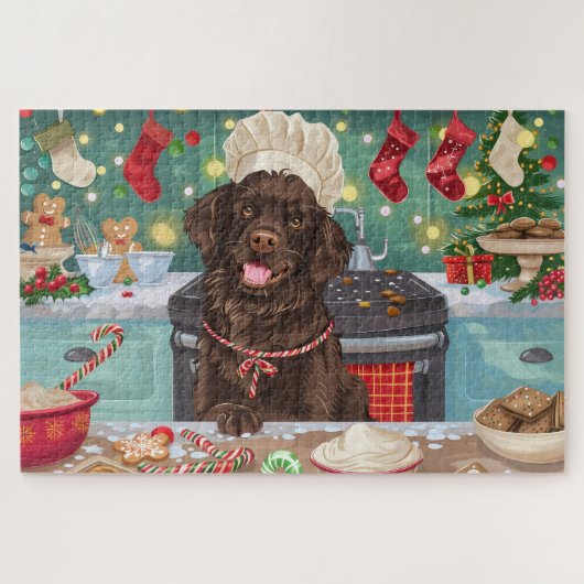 Flat-Coated Retriever Kerstbakken: Kerstmis Legpuzzel (Horizontaal)