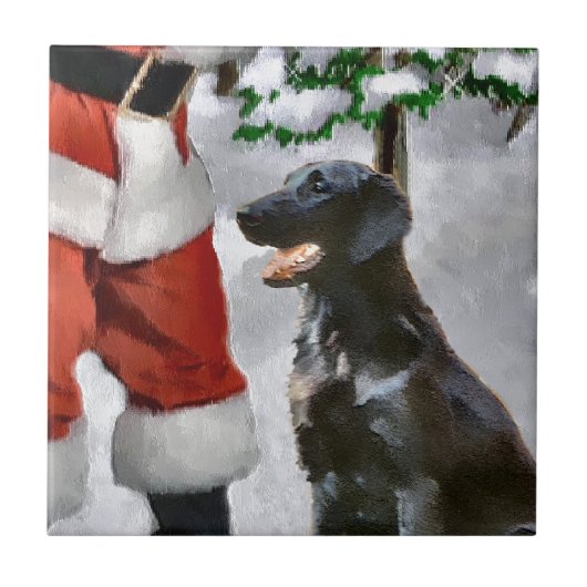 Flat-Coated Retriever Kerstmis Tegeltje (Voorkant)